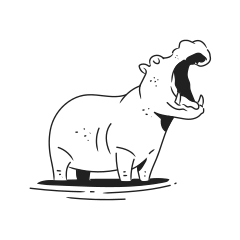 Ein Cartoon-Nilpferd mit weit geöffnetem Maul