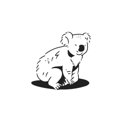 A simple black and white drawing of a koala.