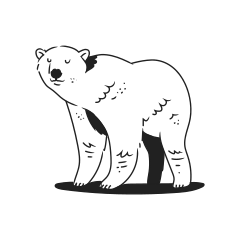 A stylized white bear with closed eyes.