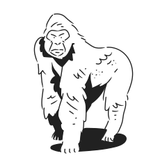 A white gorilla stands on a dark surface.