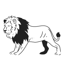 A stylized lion with a dark mane and tail.