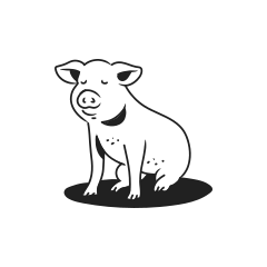 A cute pig sitting on a dark oval shape