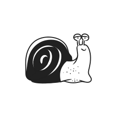 黒い殻に白い体を持つ漫画のカタツムリ。