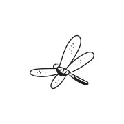 A simple line drawing of a dragonfly