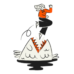 Person jumping over a monster fish