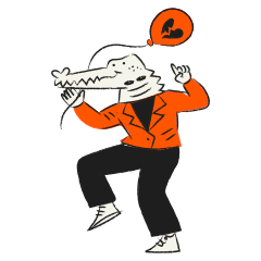 Alligator in orange jacket dancing with broken heart balloon
