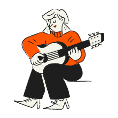 Mujer tocando la guitarra con suéter naranja