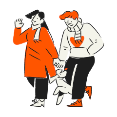 Couple holding hands with dog walking