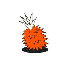 Orange spiky fruit with green leaves on top