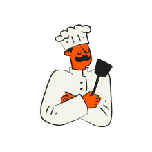 Chef con bigote sosteniendo una espátula