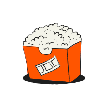 Orange box of popcorn with movie tickets