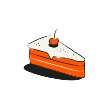 Slice of orange cake with white frosting and cherry.