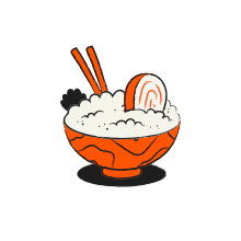 Schüssel Reis mit Essstäbchen und Lachs