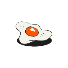 A cartoon fried egg with a bright orange yolk.