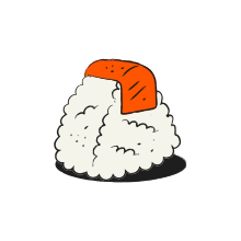 A cartoon drawing of a salmon onigiri