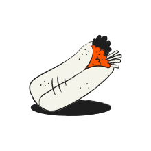 A cartoon burrito with orange filling