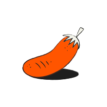 A cartoon orange eggplant with a green stem