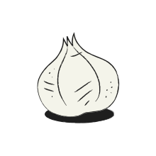 A simple drawing of a garlic bulb