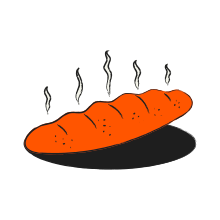 A freshly baked loaf of bread with steam rising.