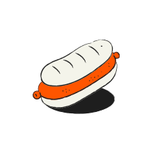 Un hot dog dei cartoni animati su sfondo bianco