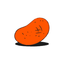 A cartoon orange potato with a face