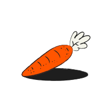 A cartoon carrot casting a shadow on a white background