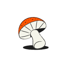 A cartoon red mushroom with white spots.