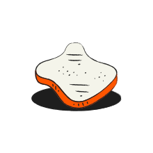A cartoon slice of bread with orange crust.