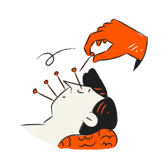 Acupuncturist inserts needles into a person's face.