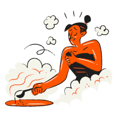 Persona che mescola una bevanda circondata da vapore