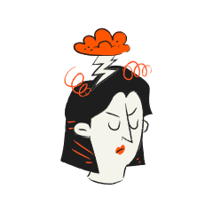 Woman with storm cloud and lightning above head