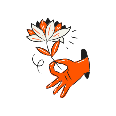 Hand holding a flower with orange accents.