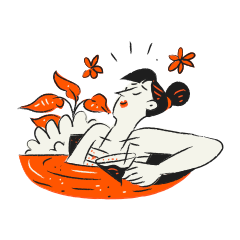 Woman relaxing in a bathtub with flowers and flowers
