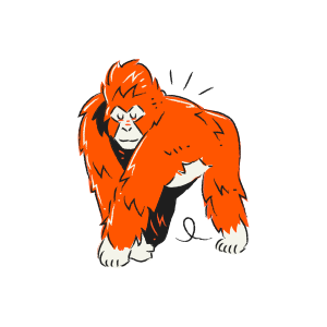 An orangutan bends over with its eyes closed.