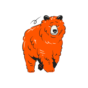A fuzzy orange bear with closed eyes walks.