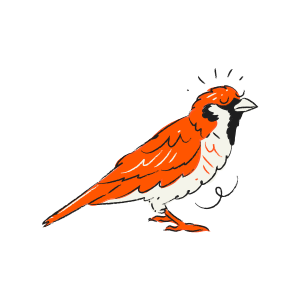 A stylized orange bird with black markings.