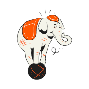 An elephant balances on a ball