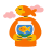 Figura naranja sosteniendo una pecera con un pez dorado