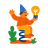 Cartoon figure holding a lightbulb while sitting on a spring.