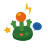 A cartoon joystick with arms, legs, and a face.
