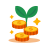 Plant growing from coins with sparkles