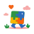 Puzzle character walking with clouds and heart