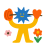 Figura de dibujos animados levantando pesas con flores