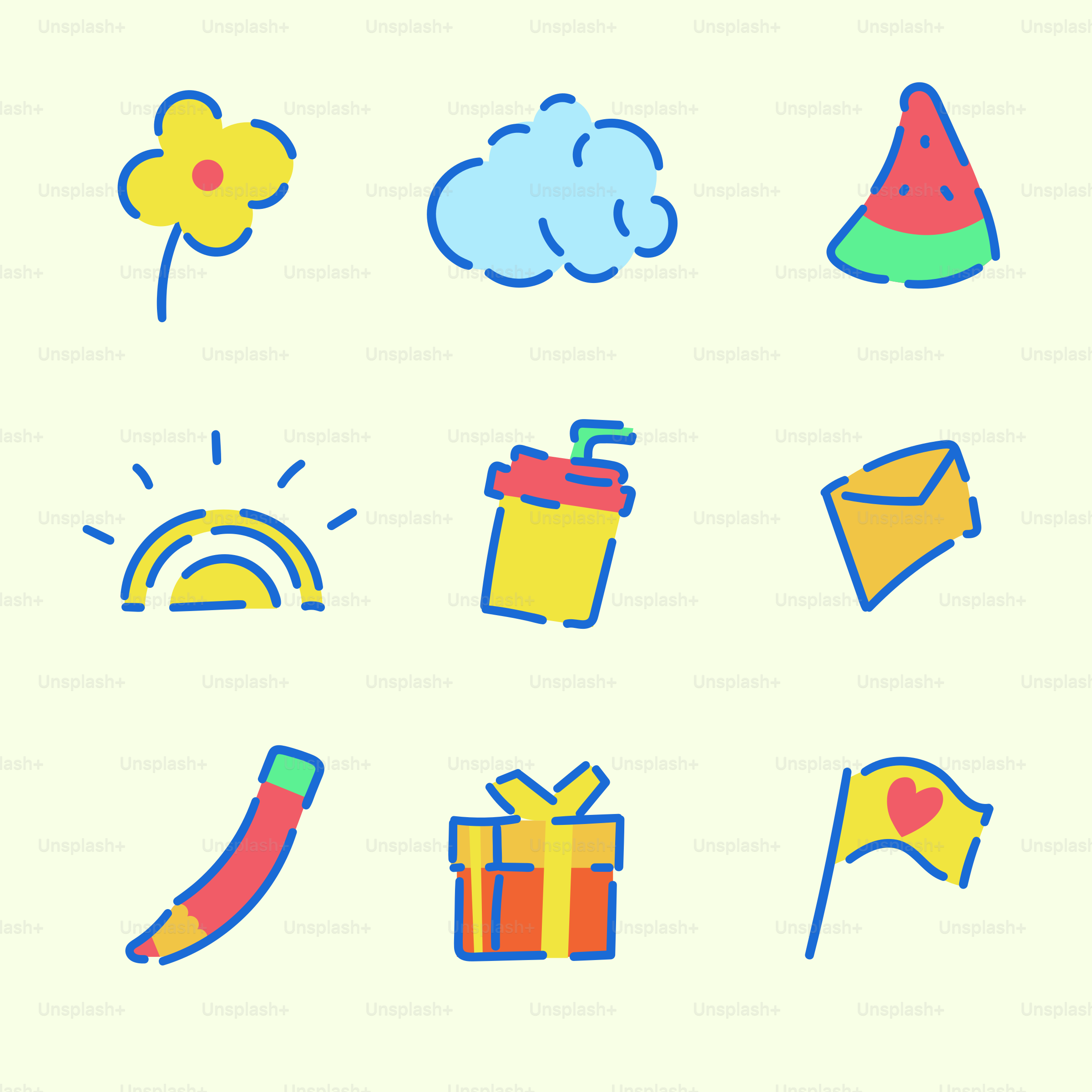 Iconos de garabatos de elementos de verano y celebración