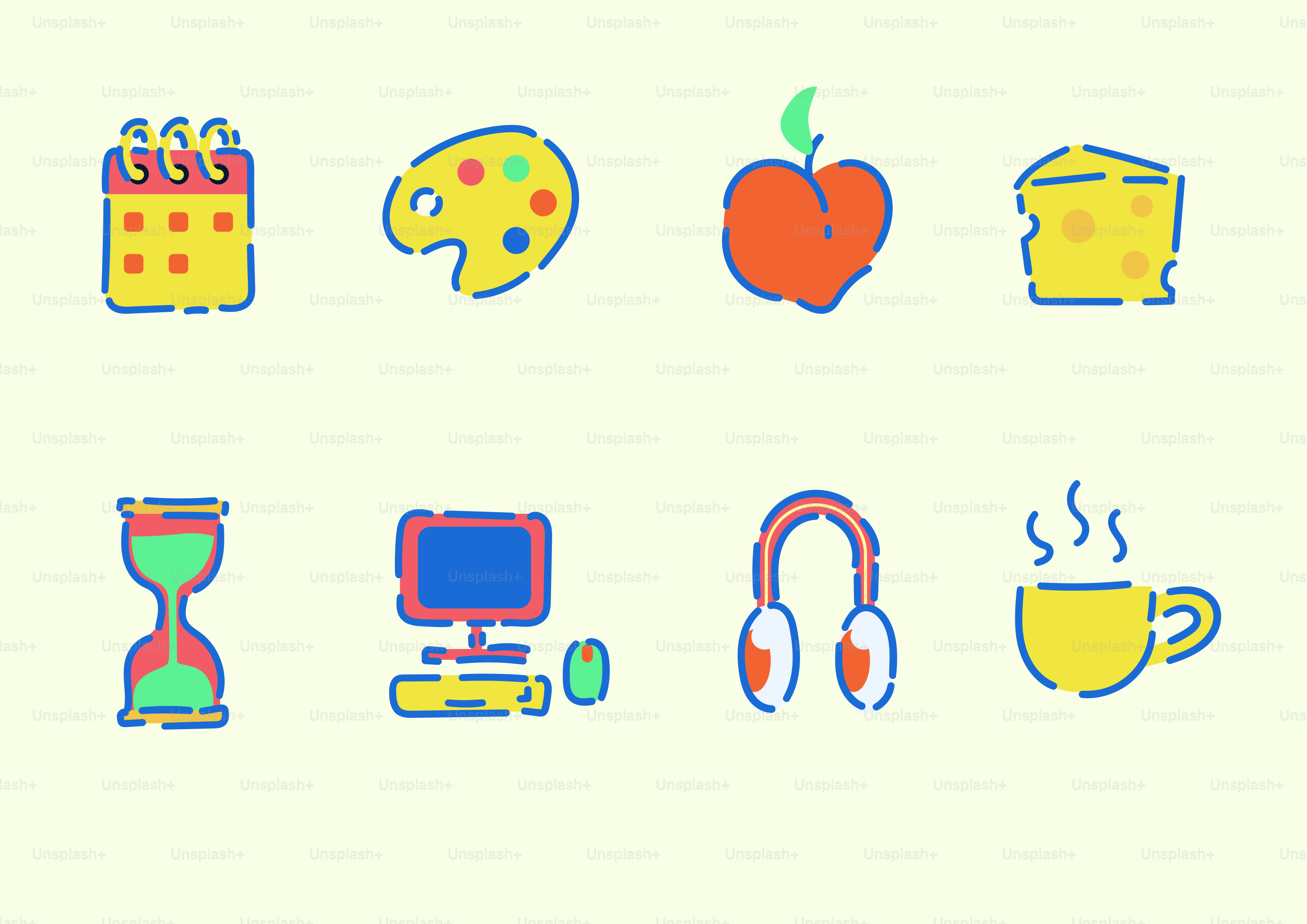 Collection of colorful icons representing objects and activities.