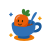 A smiling carrot in a blue cup with a spoon