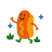 Un perrito caliente de dibujos animados con una cara sonriente caminando.