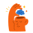 Poser à la main un nuage avec le visage sur la tête ouverte