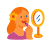Woman applying lipstick in front of a mirror