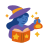 A witch holding a potion and a spellbook.